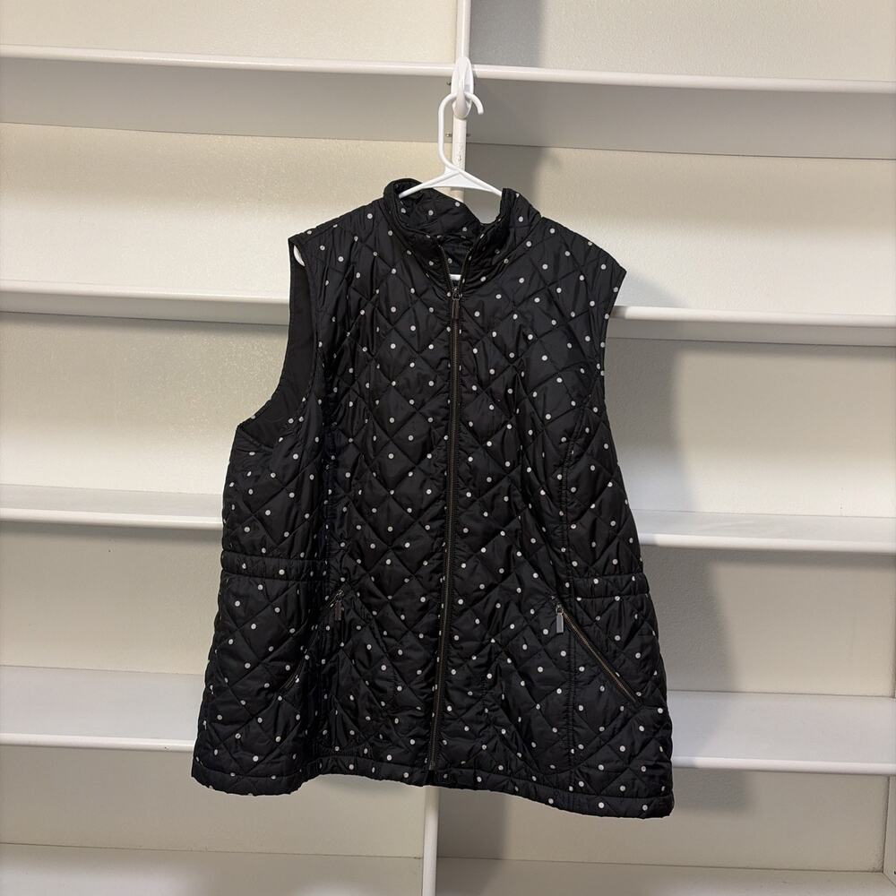 Talbots Women’s 3X Black & White Polka Dots Quilted Puffer Vest Classic Winter